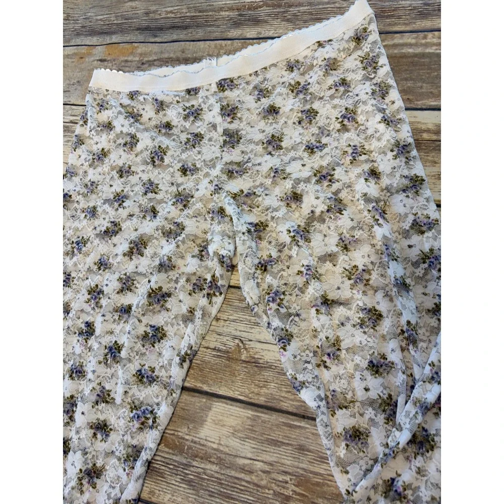 Nordstrom Womens‎ LargeFloral Lace Leggings White Sheer Footless Fairy Coquette